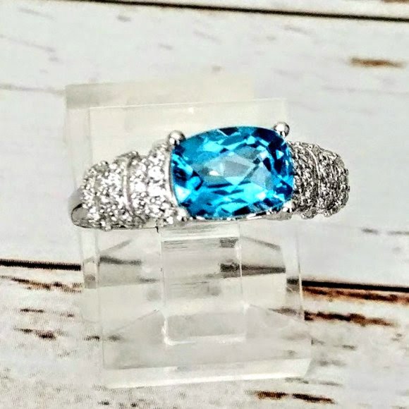 Antique Cut Blue Topaz Ring - Picture 2 of 6